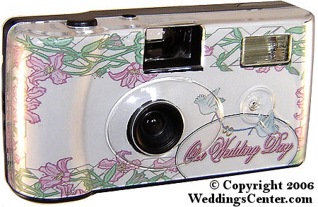 Weddings Center.Com Pink Flowers with Doves Discount Wedding Cameras